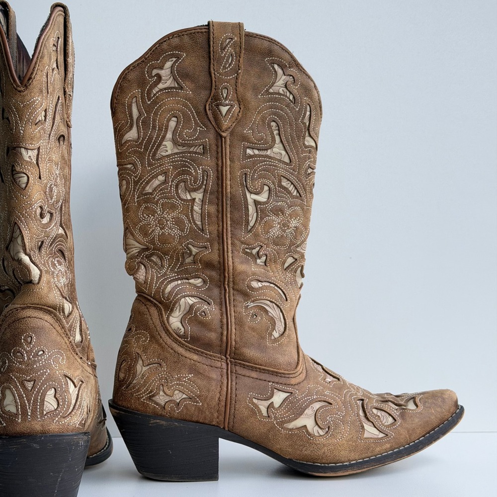 Laredo Sharona Crackle Sanded Goat Boots Womens 9 Western Cowgirl Rodeo Coastal